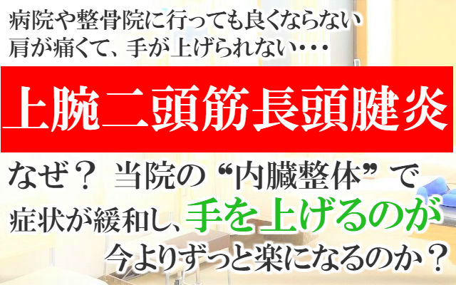 病院や整骨院に行っても良くならない肩が痛くて手が上げられない上腕二頭筋長頭腱炎がなぜ？当院の内臓整体で症状が緩和し手を上げるのが今よりずっと楽になるのか？